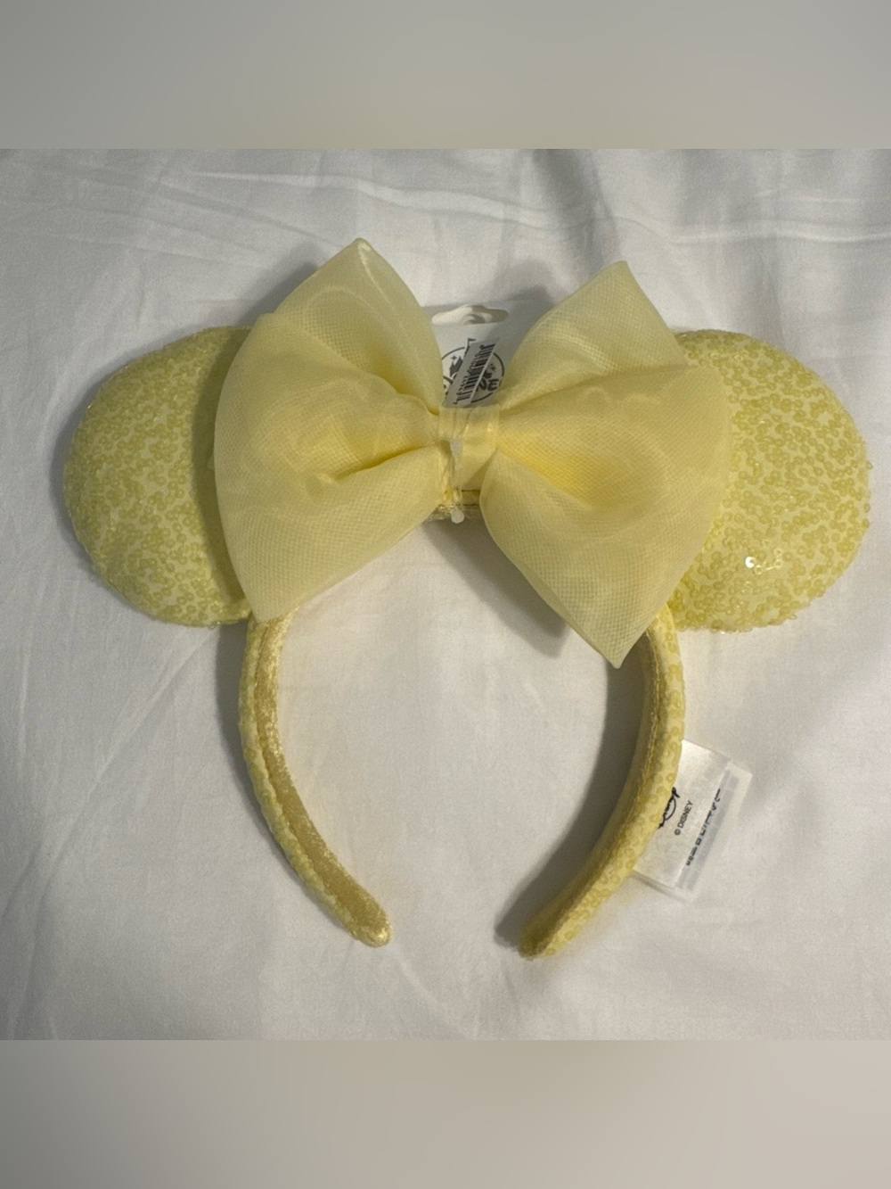 Disney Parks NEW Butter Yellow Sequin With Yellow Bow Minnie Mouse ears NWT 🌟💛